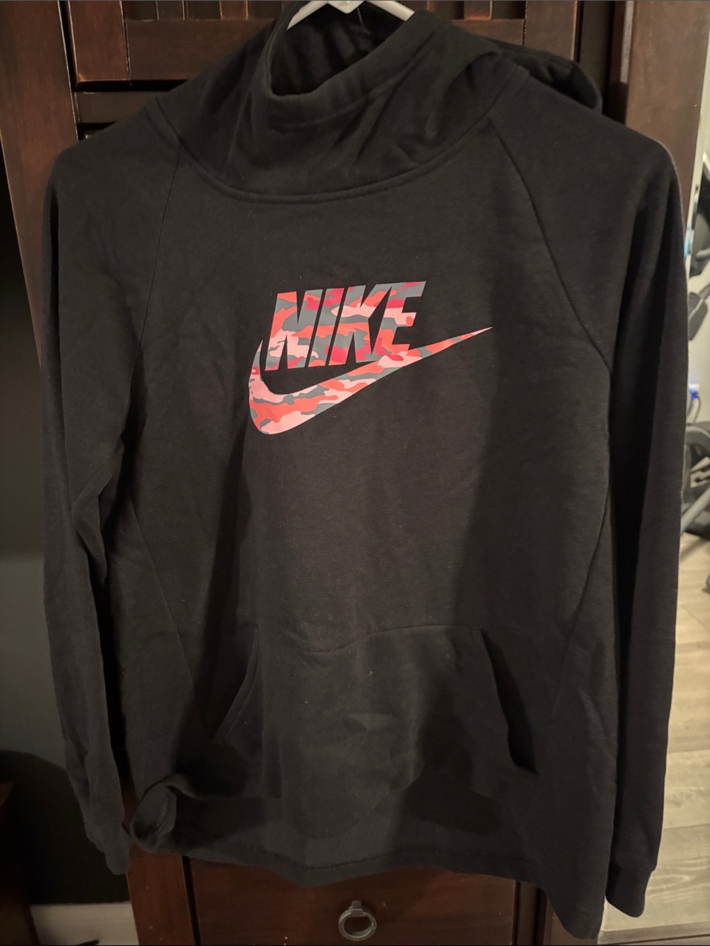 Nike Youth Black Hoodie with Pink-Red Camo Swoosh (XL)